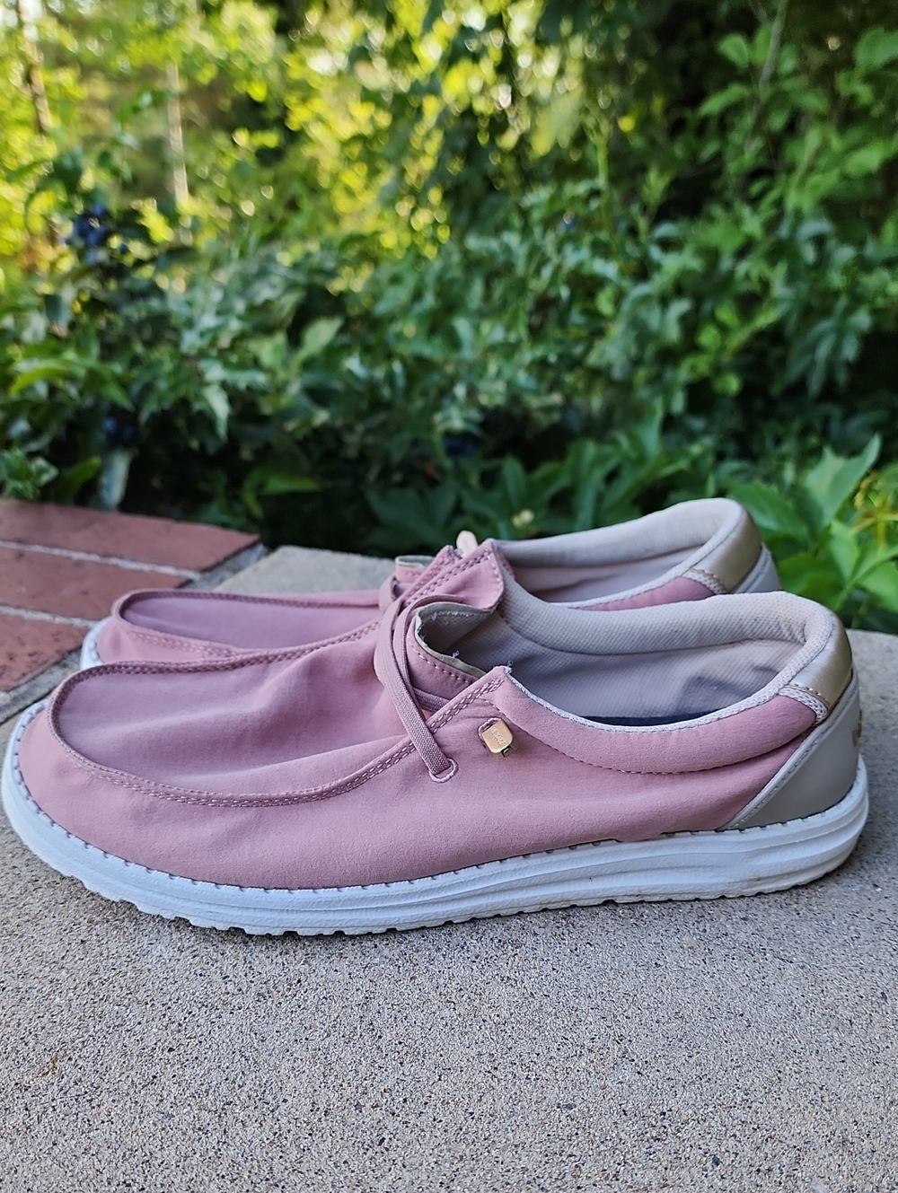 Womens Hey Dude Pink and Gold Slip-On Casual Sneakers - Picture 3 of 17
